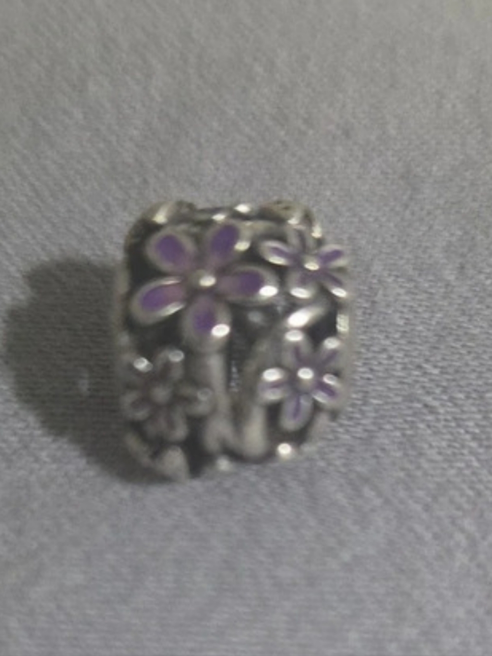Pandora Openwork Purple Daisy Charm Silver & Purple Ring